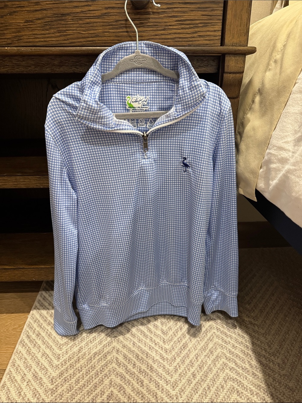 Tailorbyrd Light Blue & White Houndstooth Quarter-Zip Pullover - Kids